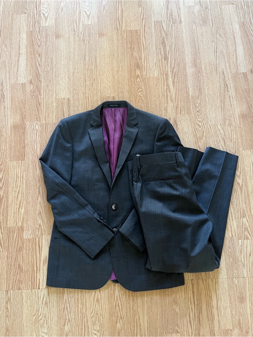 Tiglio Slim 2-Piece Gray Check Wool Twill Suit 40S Jacket 34x28 1/2 or 34S Pants